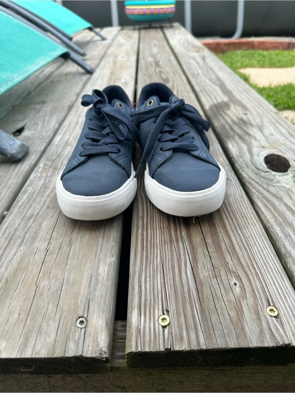 Boys Casual Navy Leather-Trim Sneakers